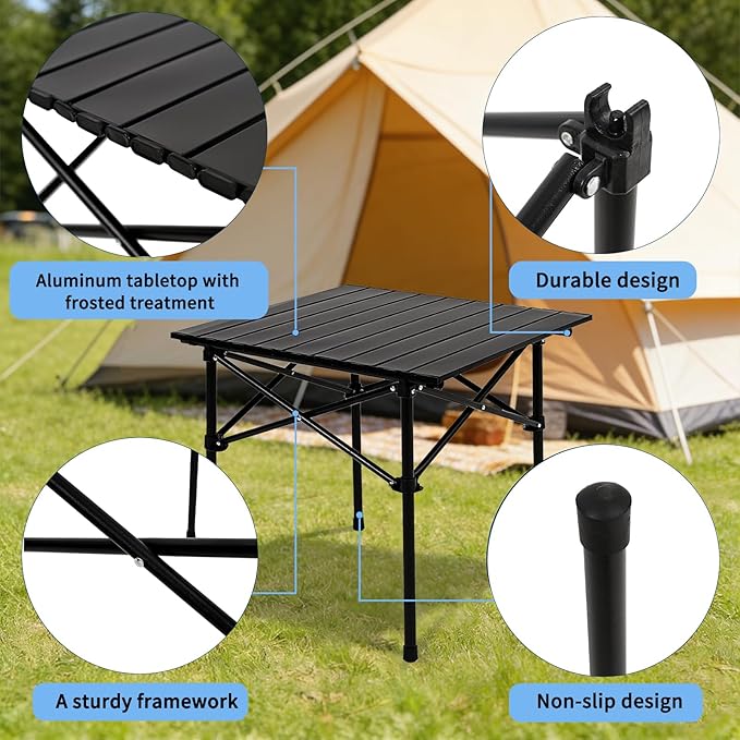 Camping Table Folding Portable Camp Table with 2 Chairs Folding Picnic Table with Carry Bag Indoor Outdoor for Camping Beach Patio RV Backyard BBQ Sturdy Stable Easy to Carry Black