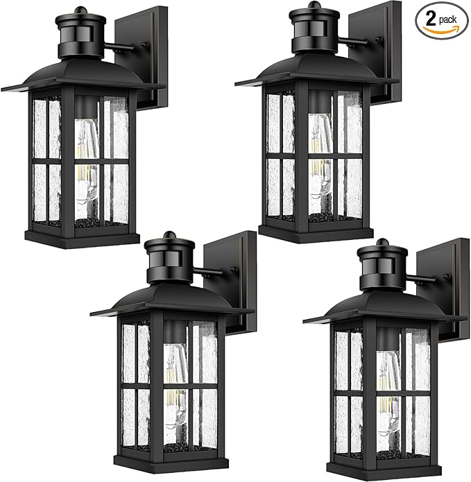 15 Large Outdoor Wall LightsModern Black Exterior Wall Light Fixture with E26 Sockets &amp Tempered GlassWaterproof Porch Lighting for Wall Exterior Waterproof Wall Lanterns (15inch-4Pack)