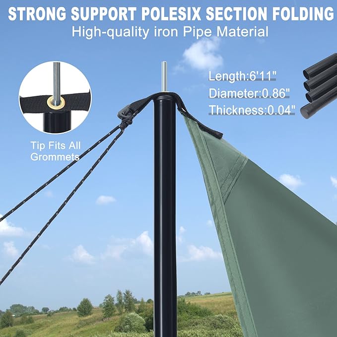 Camping Tarp 14 X 12FT Tarp with 2 Poles Waterproof &amp Lightweight Tent Tarp Car Awning UV UPF50+ Rain Fly Sun Shelter Can Used with Hammock in Outdoor Garden and Backpacking