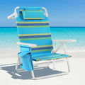 TLSUNNY 25 W Low Beach Chair for Adults W/5-Position Lay Flat &amp Cooler Pouch Folding Backpack Beach Chair W/Headrest Storage Bag Towel Bar Foot Mat for Camping350LBS(1 Blue/Green 8.9″)
