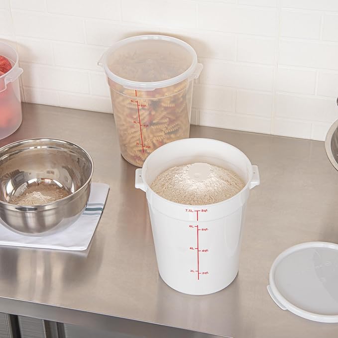 Restaurantware-Met Lux 8 Quart Food Storage Containers 10 White Storage Containers - Lids Sold Separately Red Volume Markers Dishwashable Containers Side Handles For Storing Foods
