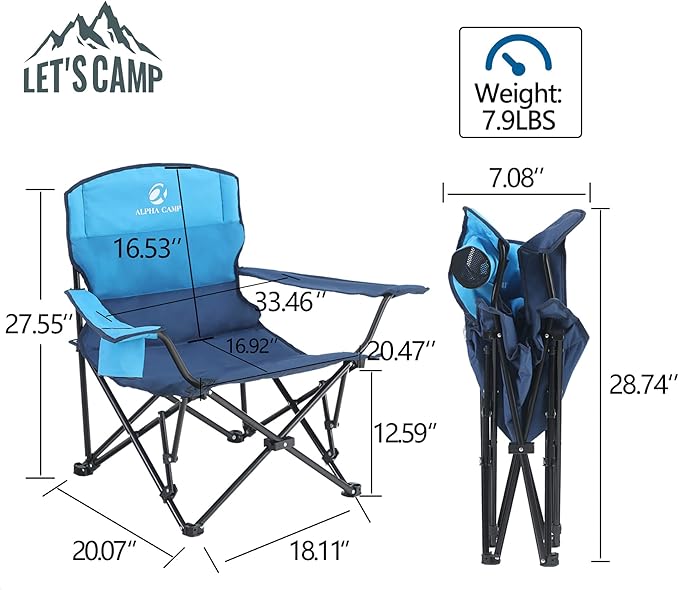 LET'S CAMP 2 Pack Folding Camping Chairs Low Chair Quad Portable with Cup Holder Steel Frame Collapsible 250LBS
