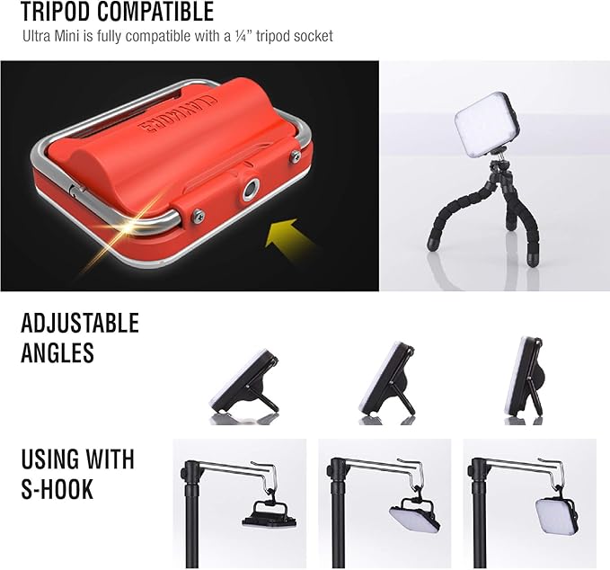 CLAYMORE Ultra Mini (Black) - Outdoor Rechargeable LED Light for Camping Tent Backpacking Emergency and Industrial Use. Waterproof Portable Lantern with USB-C Up to 24 Hours Battery Life.