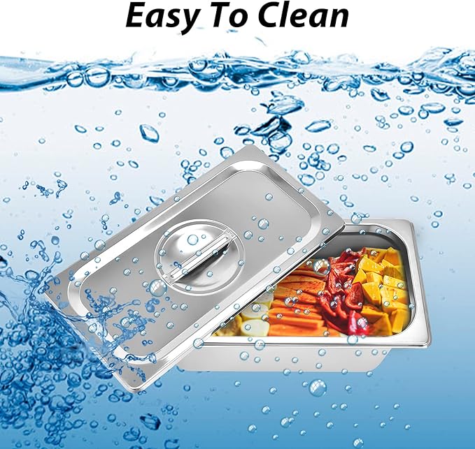 4 Packs Stainless steam Hotel pan1/3 Size x 6 Deep22 Gauge/0.7mm Thick Stainless Steel Hotel Pan Anti Jam Steam Table Pan with Lid (1/3 Size x 6 Deep)