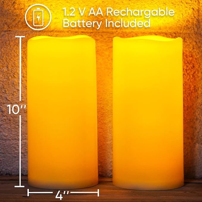 Homemory 4x10 Large Solar Candles Outdoor Waterproof Dusk to Dawn Solar Powered Flameless Candles for Outdoor Lanterns Set of 4