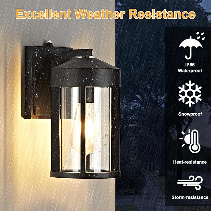 OKELI Dusk to Dawn Outdoor Lights Fixture Wall Mount–Geometric Industrial Black Exterior Wall Sconce Waterproof Anti-Rust with Photocell Sensor Outside Porch Light for House Patio Entryway Garage