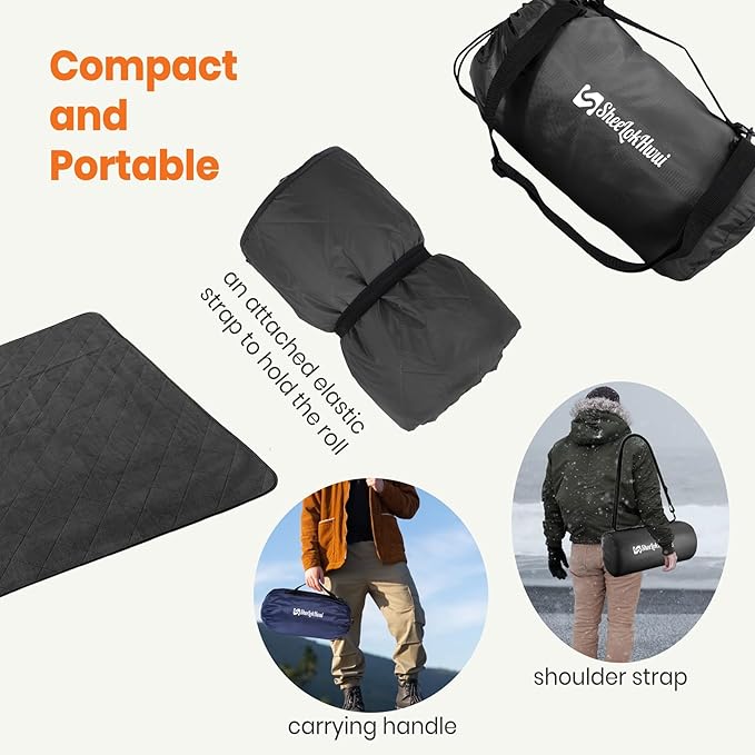 4-in-1 Large Outdoor Blanket - Waterproof &amp Windproof Thickened Warm Fleece Camping Blanket for Stadium Hiking Sporting Events - 81x57 Packable (Dark Gray)