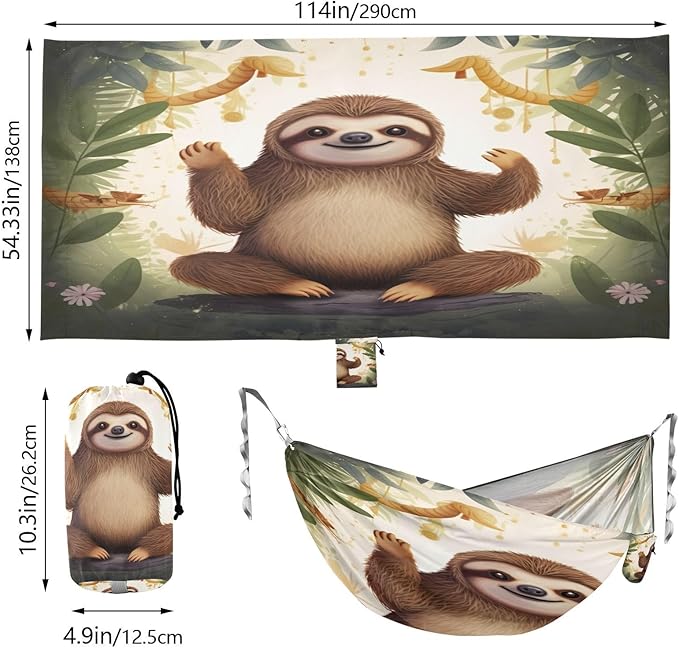 Cute Sloth Camping Hammock 330 lbs with 2 Tree Straps Carry Bag Single Portable Hammock for Outdoor/Indoor Hiking Beach Backpacking Travel