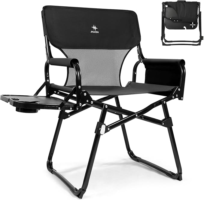 Heavy-Duty Camping Director’s Chair with Side Table 400lb Capacity 600D Oxford Quick Setup Smart Storage &amp Ergonomic Comfort Durable Steel Frame for Camping BBQs &amp Sports Events Black