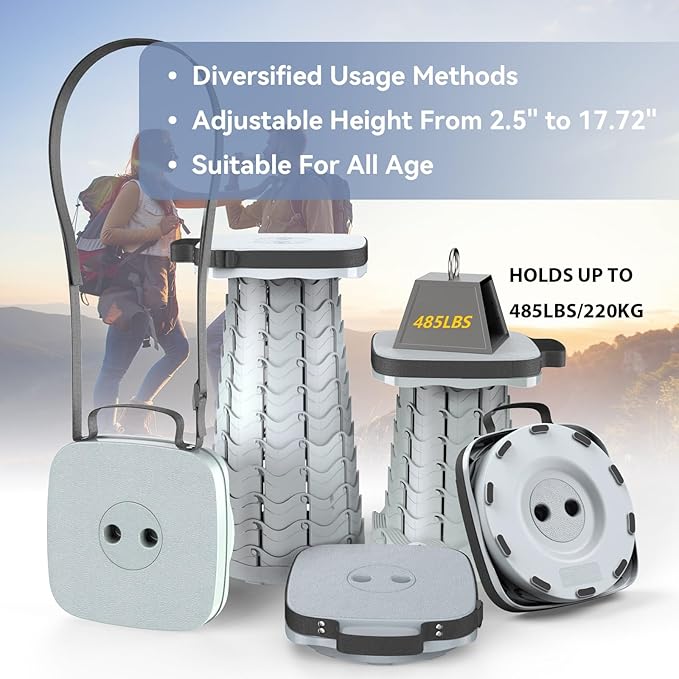 Upgraded Collapsible Stool Portable Folding Stool Telescoping Camping Stool with Max Load Capacity 485lbs Square Retractable Seat for Camping Gardening Fishing Hiking BBQ [Cyan]