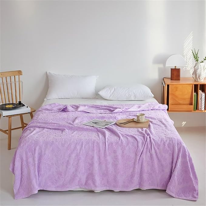 Carved Jacquard Blanket 80x90''100% Cotton Bed Blanket Lightweight Soft Cozy Fall Blanket for Bedroom Throw Blanket for Home Decor Christmas Thanksgiving Gift for Women Moms Girls Purple