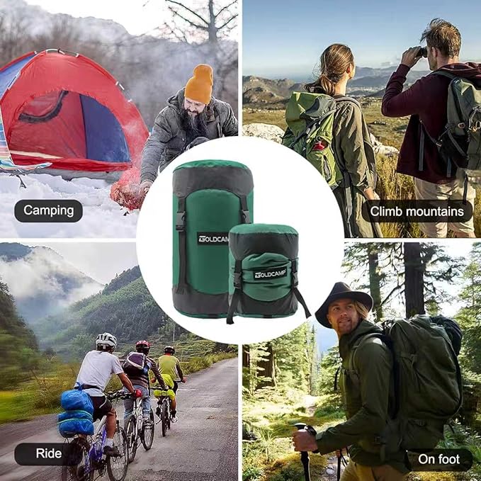 GOLDCAMP Compression Sack 40% More Storage! 18L/30L/43L/49L/65L Compression Stuff Sack Waterproof &amp Ultralight Sleeping Bag Stuff Sack - Space Saving Gear for Camping Hiking (Green XXXL)
