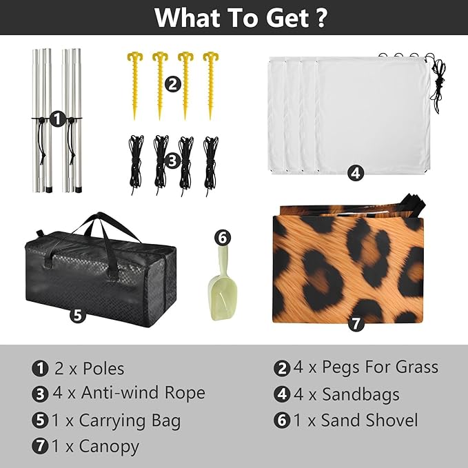Leopard PrintCamping Sun Shelters 9.2 x 10.5 FT Beach Canopy Tent Sun Shade with Carrying Bag for Camping Trips Fishing Backyard Fun or Picnics 21341200