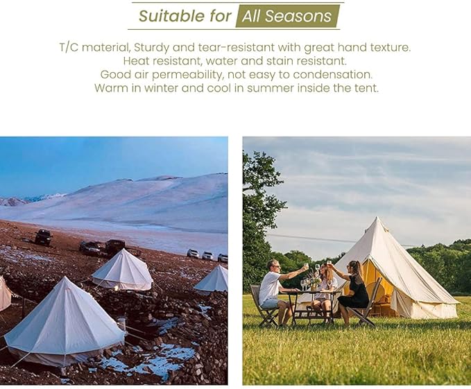 MC TOMOUNT Canvas Tent Bell Tent Yurt with Stove Jack Zipped Removable Floor for Glamping Truck Car Camping