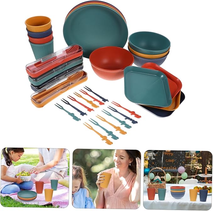Food-grade Straw Cutlery Dinnerware for Patio Outdoor Plates Camping Dishes Compact Storage Box for Outdoor Meals