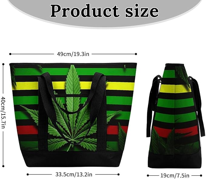 Insulated Shopping BagLarge Reusable Cooler Bags Weed Striped Printed Foldable Shopping BagTravel Waterproof Shoulder Bag