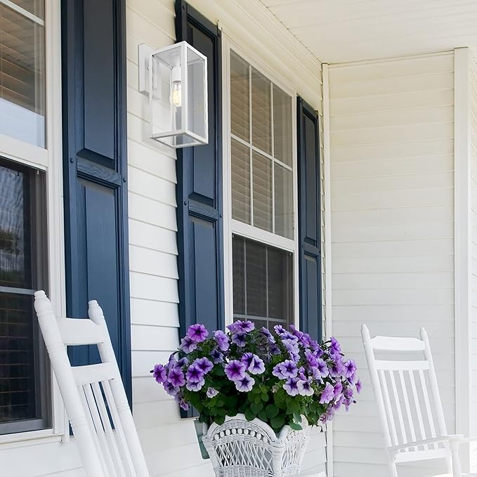 GLOBE Electric 44836 Bowery 1-Light Outdoor Indoor Wall Sconce Matte White Clear Glass Shade