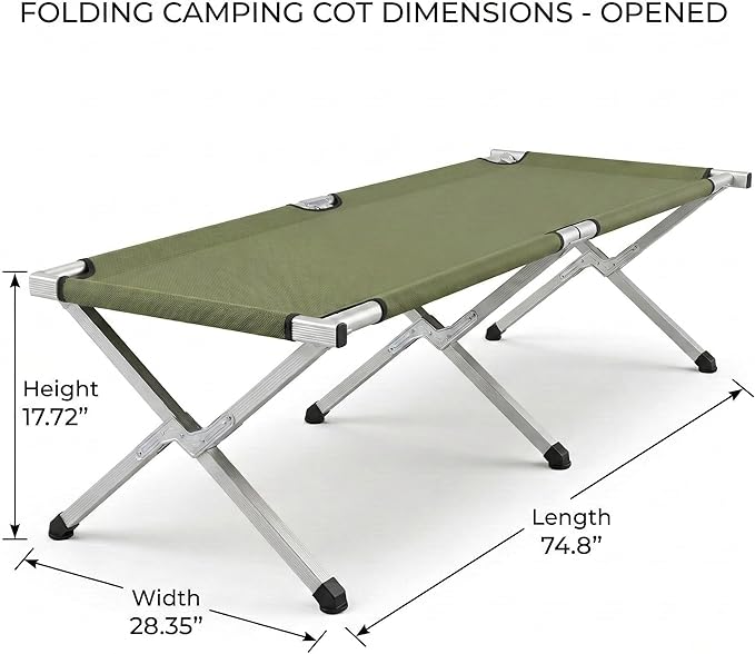 Portable Folding Camping Cot for Adults Heavy Duty Outdoor Sleeping Bed with 610D Oxford Cloth &amp Carry Bag Lightweight Aluminum Frame Supports 275lbs for Hiking Travel Office Nap (Green)