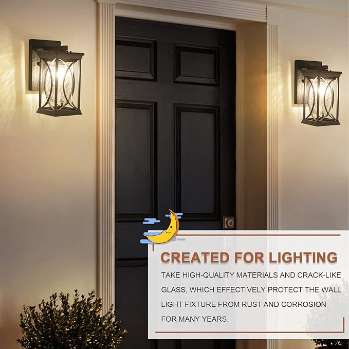 Dusk to Dawn Outdoor Wall Lanterns Small Modern Exterior Light Fixture Aluminum with Crack-Like Glass UL and IP65 Waterproof Wall Sconce Outdoor Wall Light for Porch Garage Front Door Black