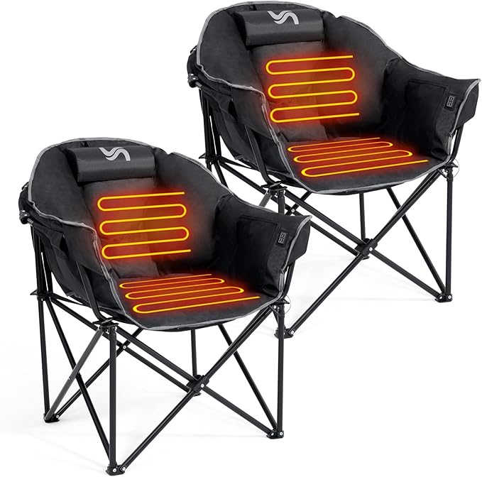 NAIZEA Heated Camping Chair Oversized Heated Folding Outdoor Chair for Adults with 3 Heat Levels Portable Foldable Patio Lounge Chair for Sports Outdoors Camp Battery NOT Included