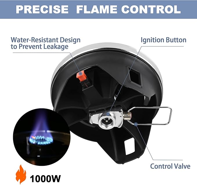 1.2L Backpacking Camping Stove Cooking System with Piezo Ignition Outdoor Portable Burner with Pot &amp Brackets Camp Stove Camping Stove Kit Propane Ideal for Hiking Fishing Hunting