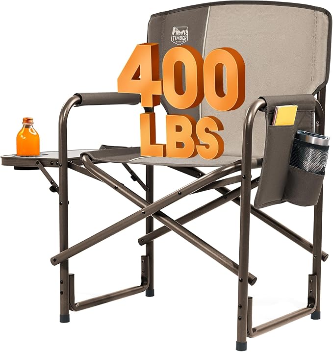 Timber Ridge Aluminum Oversized Camping Chair Lightweight Portable Directors Chair with Side Table Detachable Side Pocket for Outdoor Camping Lawn Picnic Support 400lbs Tan