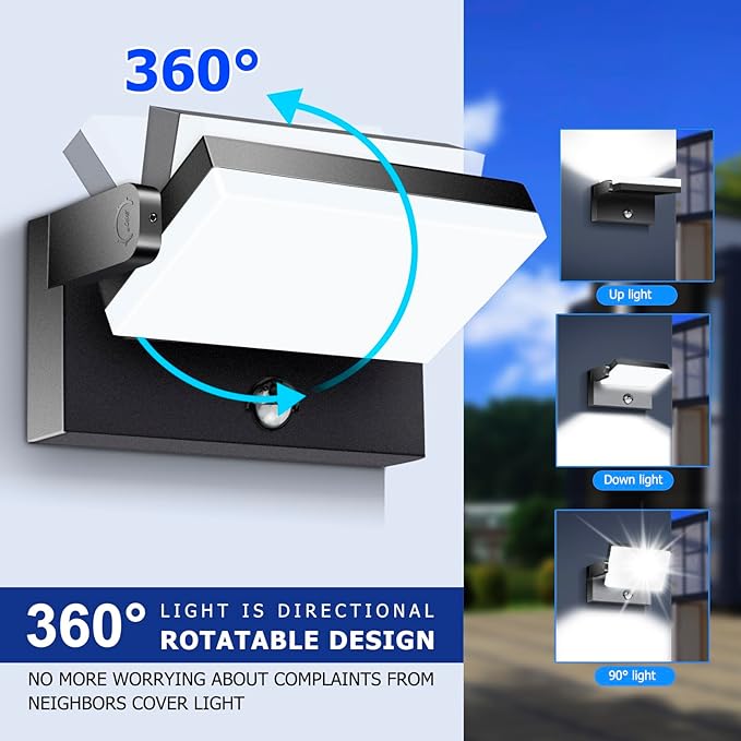 40W LED Wall Pack Lights Outdoor Motion Sensor360 °Rotation 5000K 6000K 4000K Selectable Exterior Flood Lighting Fixture Sconce for Porch Garage Patio