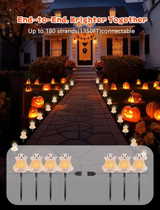 Halloween Pathway Lights Outdoor Decorations 4PCS 3D Light-Up Ghost Garden Stake Lights Waterproof Outdoor Lights for Yard Lawn Driveway Halloween Decor
