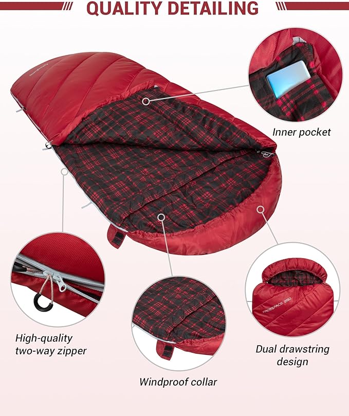 KingCamp Sleeping Bag for Adults Cold Weather &amp Warm Extra Wide Big &amp Tall XL Portable Waterproof Flannel Sleeping Bags Essentials Gear Accessories for Camping Backpacking Hiking Indoor &amp