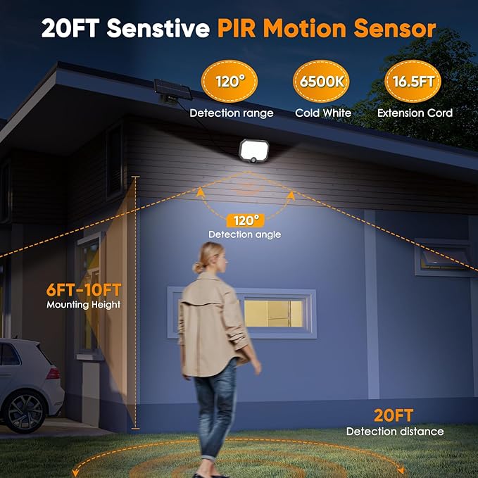 Solar Lights Outdoor Waterproof Motion Sensor Outdoor Lights with 16.5ft Cable120°Wide Angle Dusk to Dawn Solar Security Split Flood Lights for Yard Garage Porch Shed BarnLED 6500K1 Pack