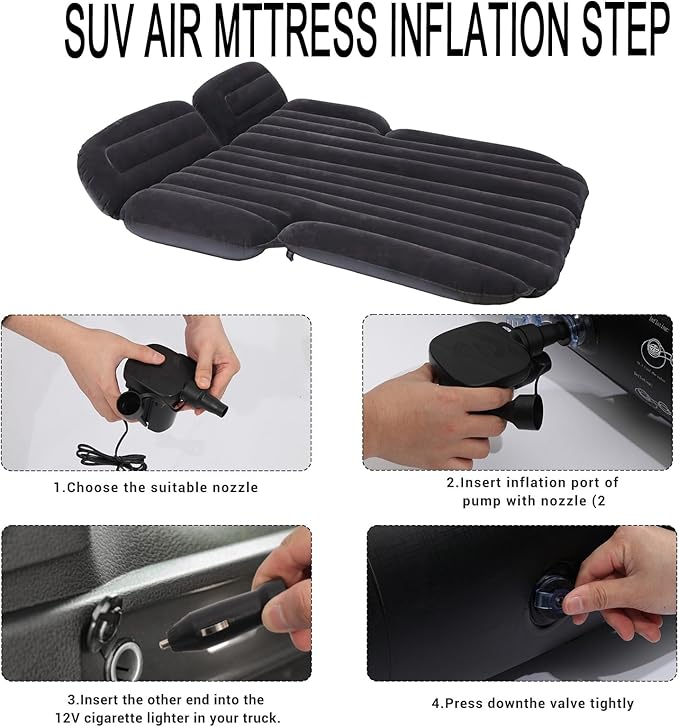 Inflatable SUV Air MattressThickened Flocking Inflatable Car Camping Travel Air Mattress with 2 Pillows &amp Air PumpPortable Car Sleeping Bed for SUV|MPV|Minivan