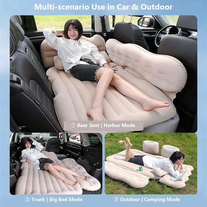 Car Inflatable Air Mattress for Skoda Enyaq Coupe iV 2025 Inflatable Back Seat Car Bed Double-Sided Portable Camping Travel Sleeping BedBlack-Cartoon Design