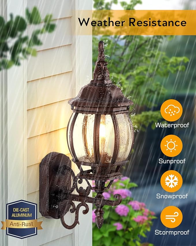 VIANIS Oil Rubbed Bronze Outdoor Light Fixtures Wall Mount Modern Front Porch Lanterns Wall Sconce Anti-Rust Outside Garage Lights Dusk to Dawn Lighting for Patio Waterproof Coach Lights for House