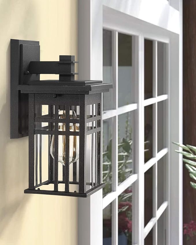 zeyu 2 Pack Outdoor Wall Sconce Exterior Wall Mount Light in Black Finish with Clear Glass Shade 20068B1-2PK