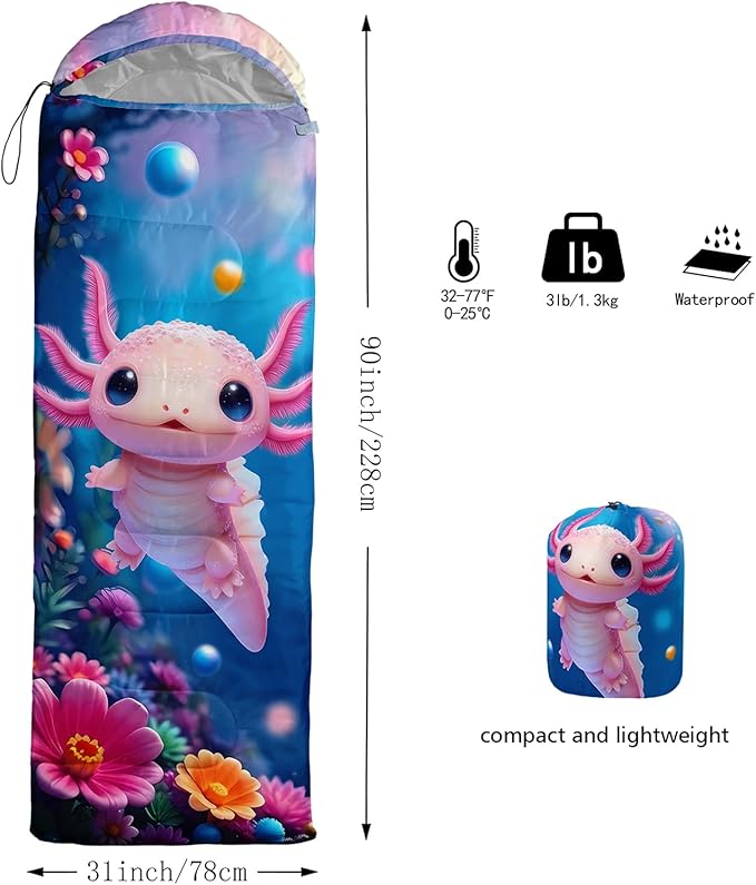 AILONEN Cartoon Camping Sleeping Bag for Boys Girls AdultsLightweight &amp Waterproof3 Season Warm &amp Cold WeatherPortablePrinted Sleeping BagTravelingCampingHiking