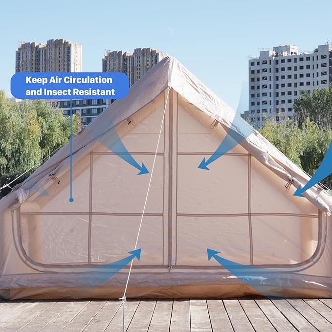 Inflatable Tents for Camping with Pump Air Glamping Tents Easy Setup 10 * 6.9ft Waterproof Blow up Tent 2-4 People Oxford Cabin Tent with Mesh Window.