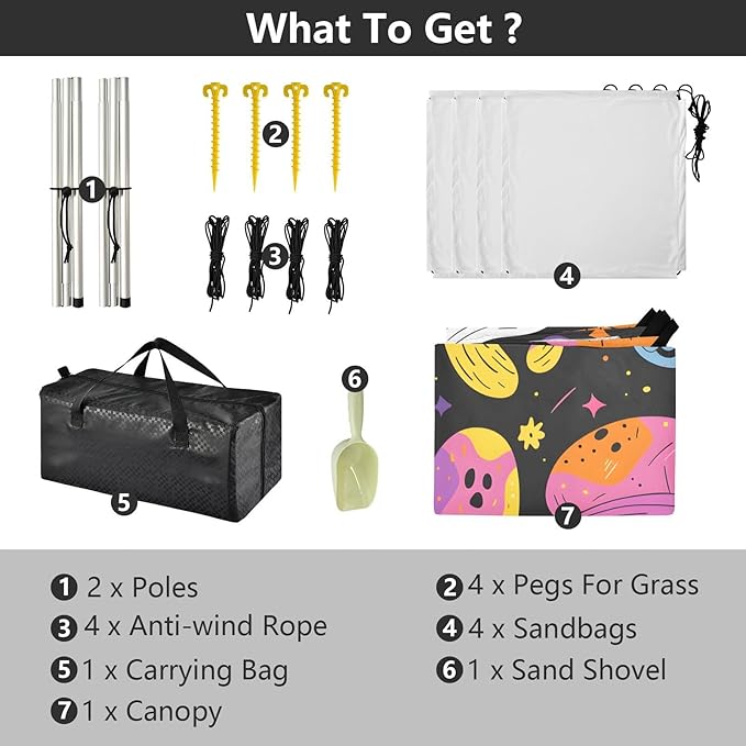 ALAZA Halloween Ghosts Mushrooms Beach Tent Sun Shelter UPF50+ Protection Beach Shade Canopy w/ 4 Sandbags for Outdoor Camping Fishing Backyard Fun Picnic 10x9 ft