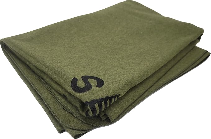 U.S. Military Medical Wool Blanket 64 x 90 Army Replica Emergency Blanket - Wool Blend Olive Drab