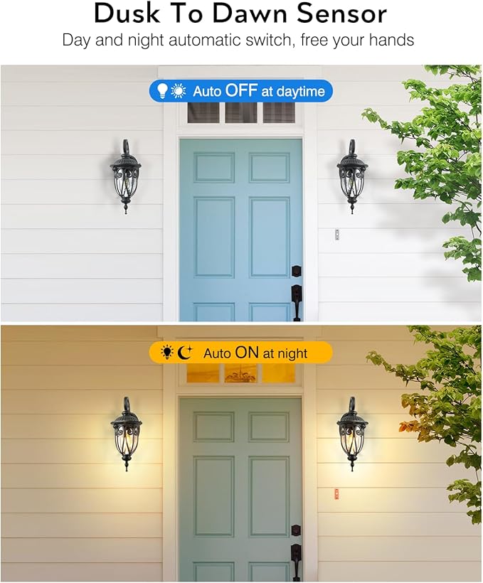 VIANIS Outdoor Lights for House Dusk to Dawn Black Porch Lights Waterproof Outdoor Light Fixture with Seed Glass Exterior Lighting Fixtures for House Doorway PorchGarage
