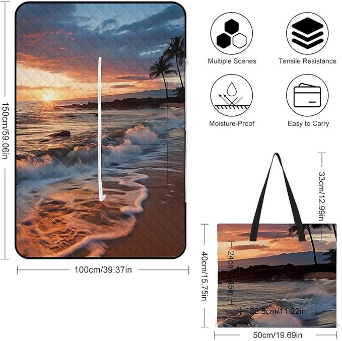 Zipper Beach Maui Hawaii Sunset Sea Waves Clouds Style Picnic Mat Suitable for Travel Camping Park Or Home Use