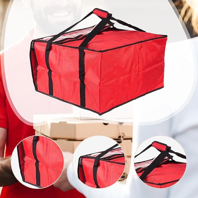 pistro Insulated Pizza Delivery Bag 60x60x35cm (24x24x14in) with Aluminum Foil Layer Reusable Oxford Cloth Picnic Carrier