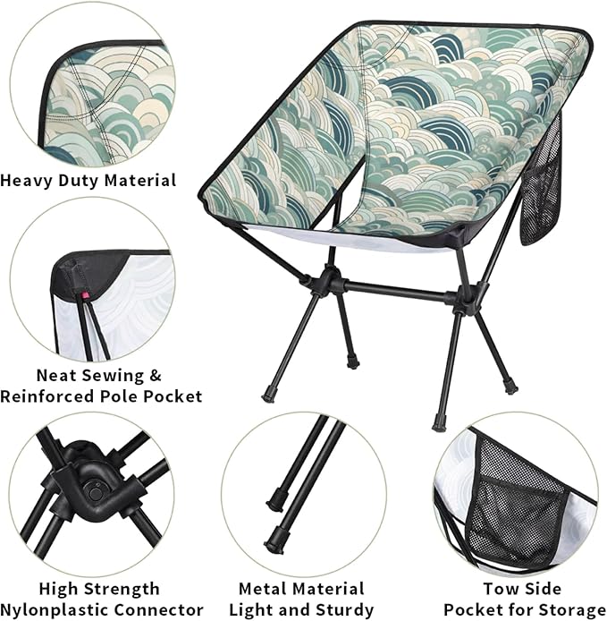 Honeybaby Folding Camping Chair Abstract Sea Water Camping Chairs Lightweight Portable Chair Outdoor Foldable Chairs for Camping Travel Picnic Beach Hiking