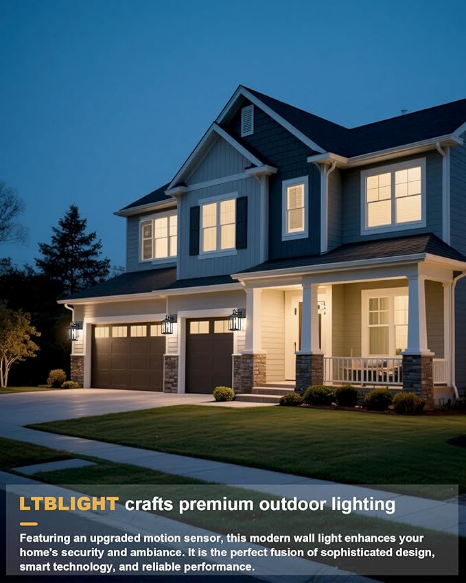 LTBLIGHT Motion Sensor Porch Lights with GFCI Outlet Dusk to Dawn Outdoor Lighting with 3 Modes Waterproof Exterior Light Fixture for House Front Door Garden Garage 120V