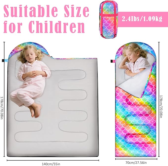Sleeping Bag for Kids Girls Boys 3 Season Warm Lightweight Kids Sleeping Bag Waterproof Portable for Camping Outdoors Travel