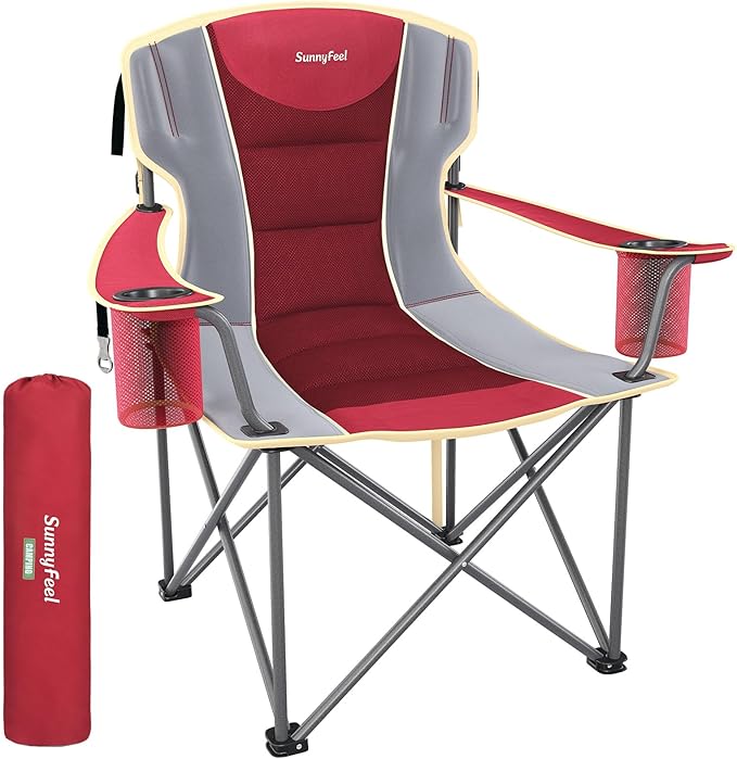 SUNNYFEEL Oversized Camping Chair for Big &amp Tall Adults Heavy Duty Folding Camp Chair Supports 500 lbs Padded High Back Lawn Chair with Cup Holder Portable Outdoor Chair for Camping Fishing &am