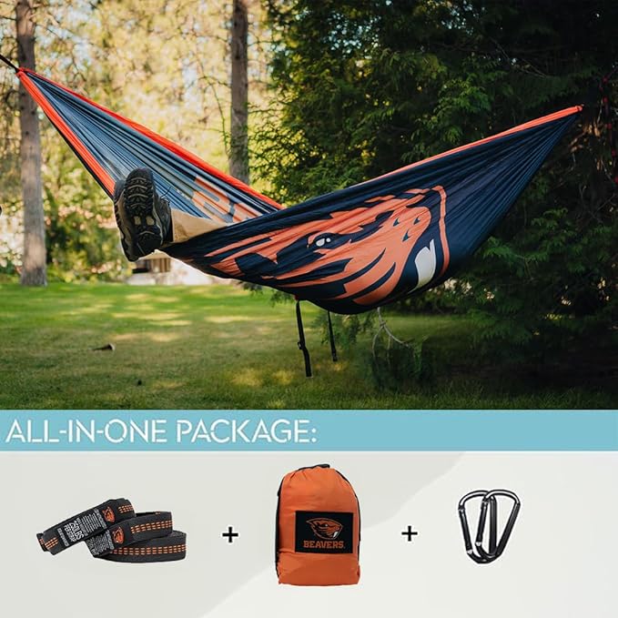 Rincon Official (Oregon State University) University College Hammock - Premium 210T Nylon Spacious 112 x 74 inches (LxW) Double &amp Single Camping Hammock - Portable Gear for Students and Alumni