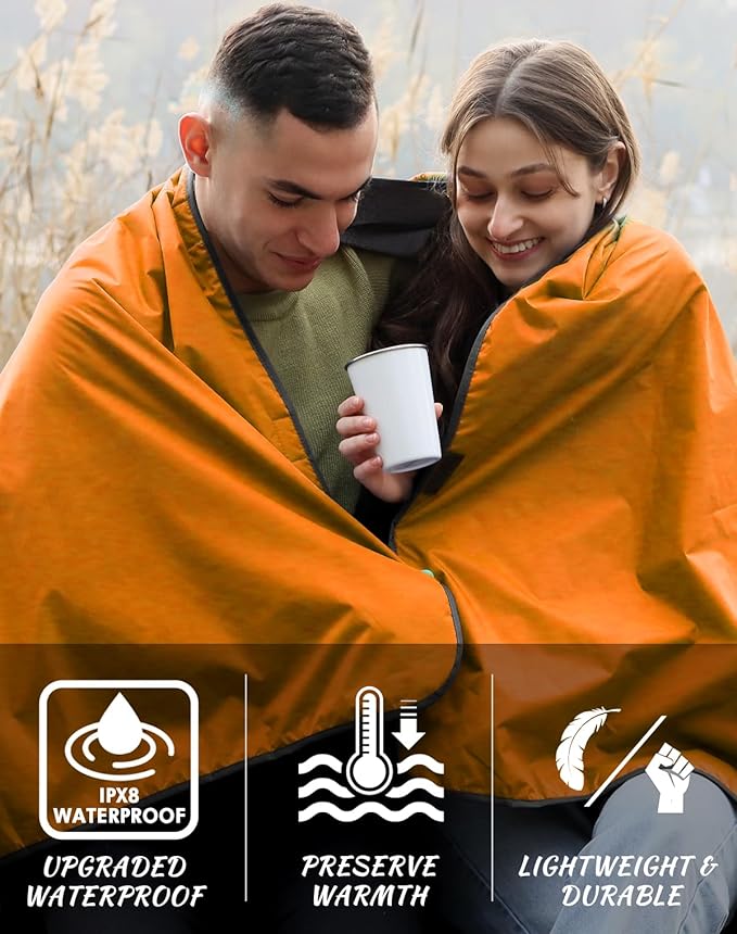 DUKUSEEK Hooded Outdoor Blanket Extra Large (79 x 56) Waterproof Camping Blanket Quilted Fleece Warm Windproof Sand Proof Portable and Wear-Resistant for Sports Picnic Hiking Travel…