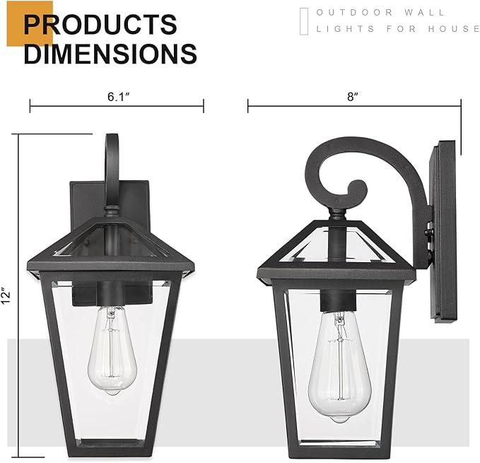 Outdoor Light Fixtures Wall Mount Waterproof Exterior Wall Lanterns with Glass Outside Wall Sconces Front Porch Lights for House Garage Doorway Patio (Small 2Pack)