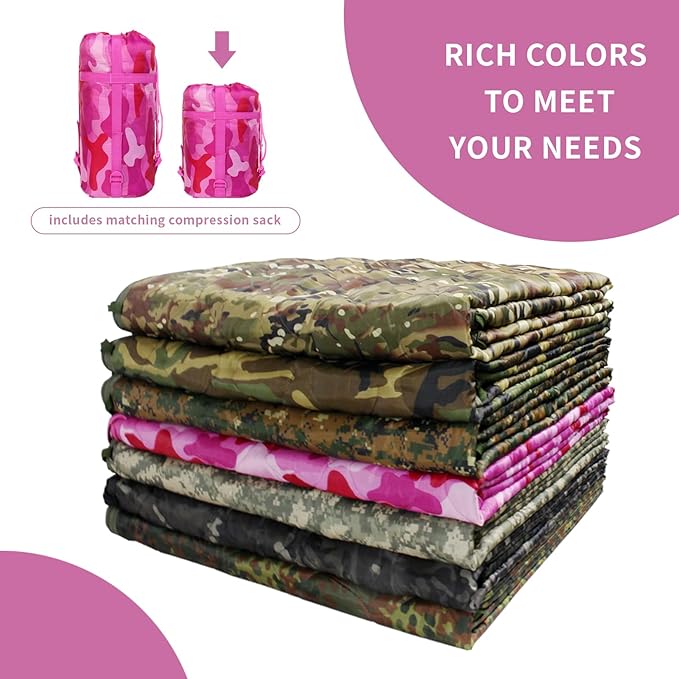 GRVCN Military Blanket - Camping Sleeping Bag with Zipper Poncho Liner Thermal Insulated Blanket Lightweight Portable Outdoor Hiking Survival Compression Carry Bag