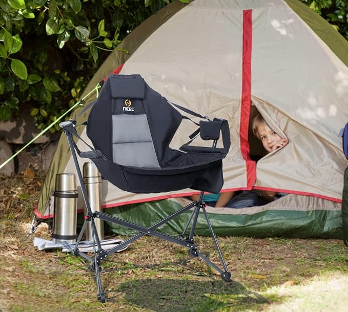 Nice C Hammock Camping Chair Outdoor Camping Chair Rocker Portable Swinging Sports Chair High Back with Stand Cup Holder Side Pocket Heavy Duty Sport (2-Pack)